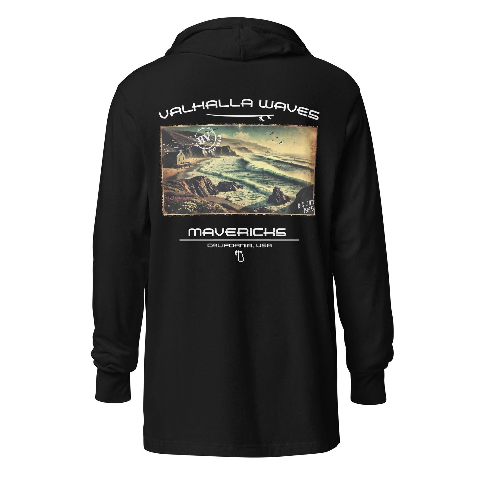 Mavericks Beach Vintage Postcard Hooded T-Shirt - Hawaiian Vikings