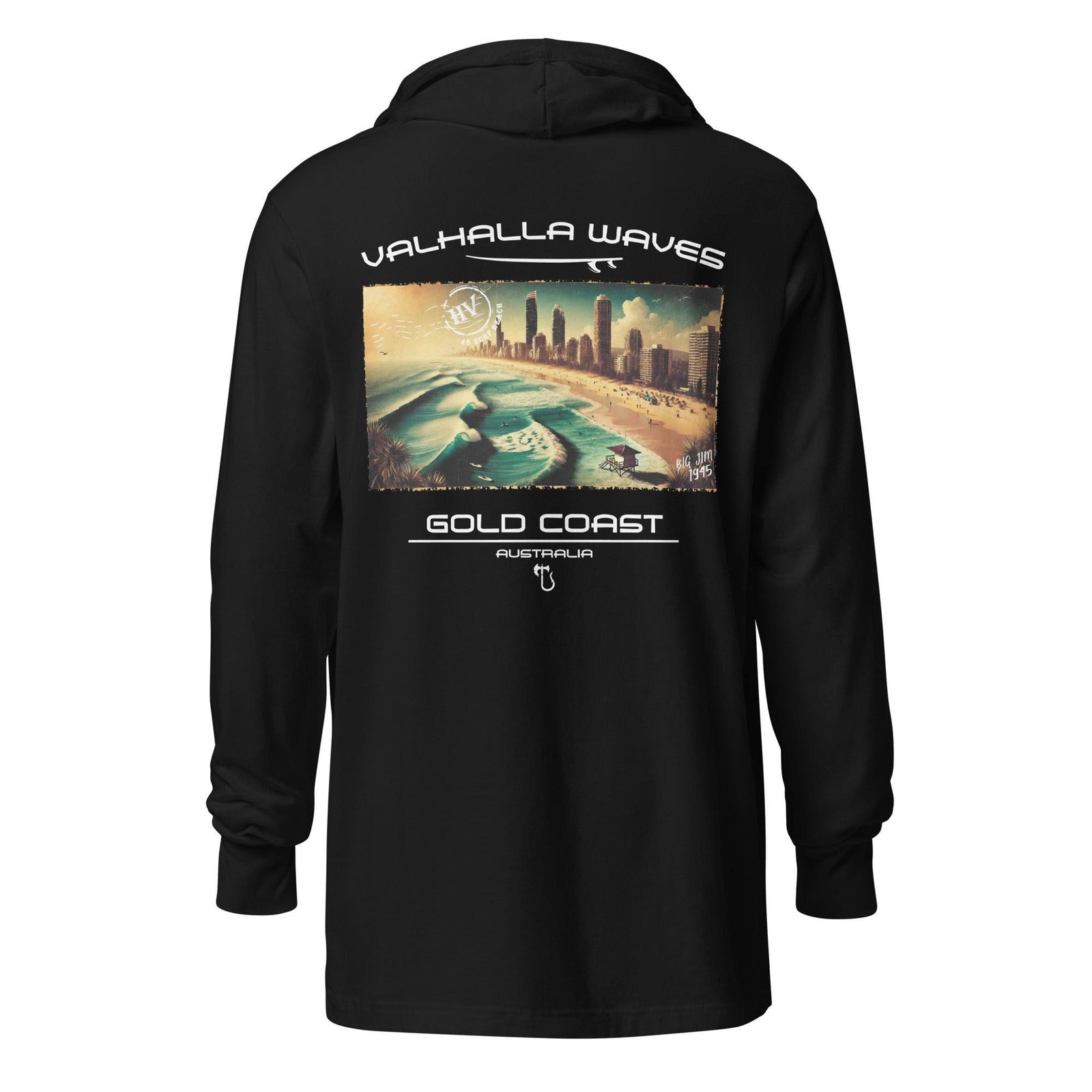 Gold Coast Beach Vintage Postcard Hooded T-Shirt - Hawaiian Vikings