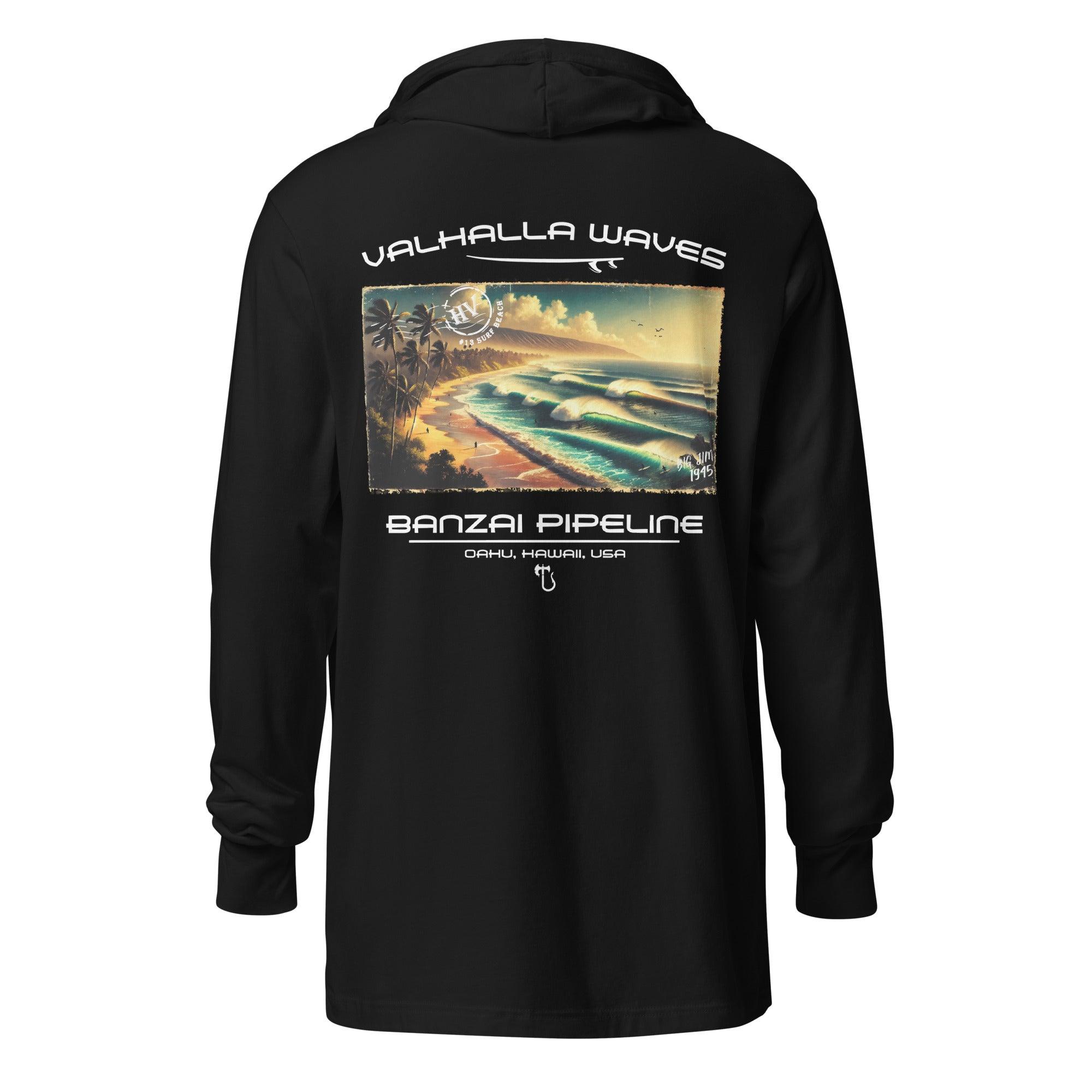 Banzai Pipeline Beach Vintage Postcard Hooded T-Shirt - Hawaiian Vikings