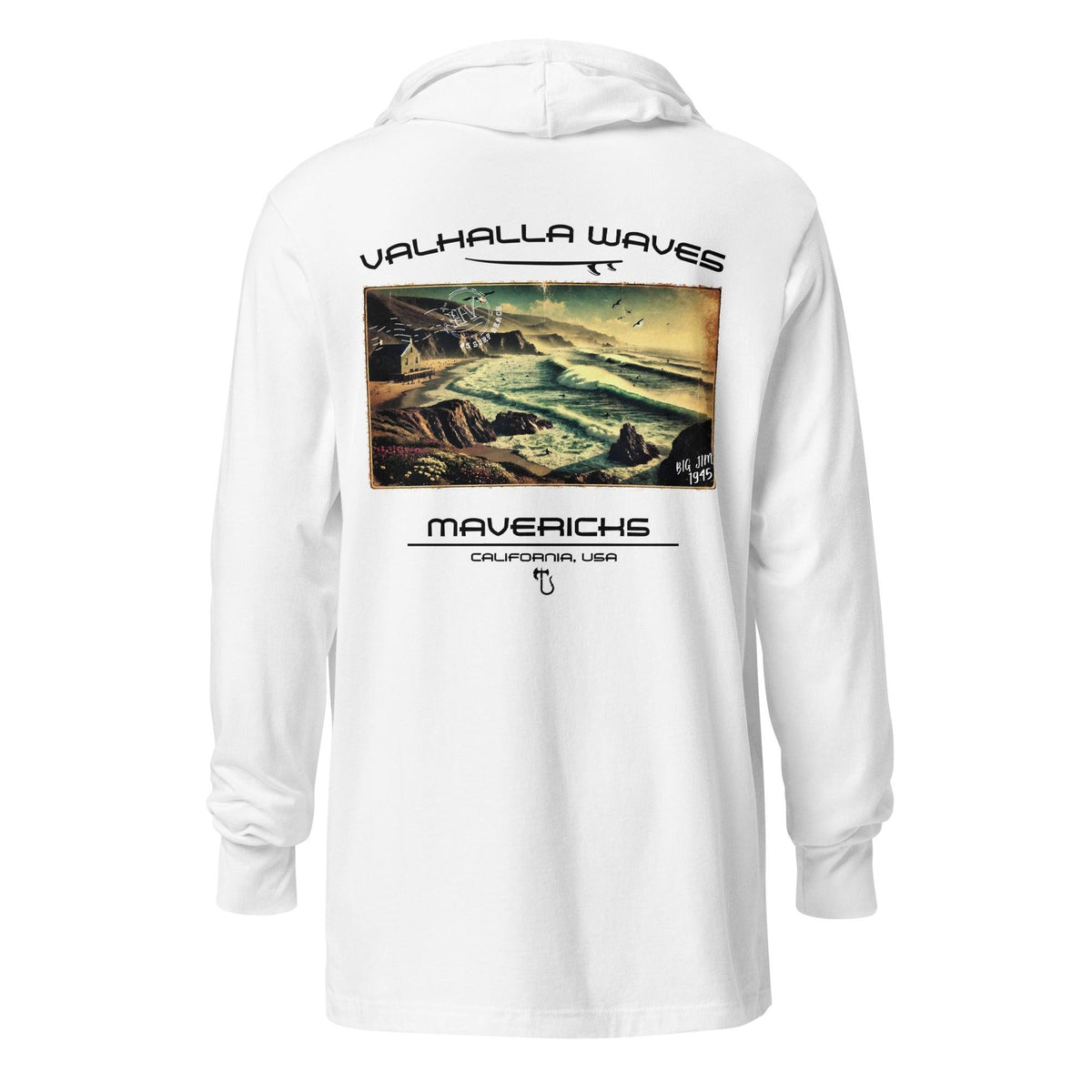 Mavericks Beach Vintage Postcard Hooded T-Shirt - Hawaiian Vikings
