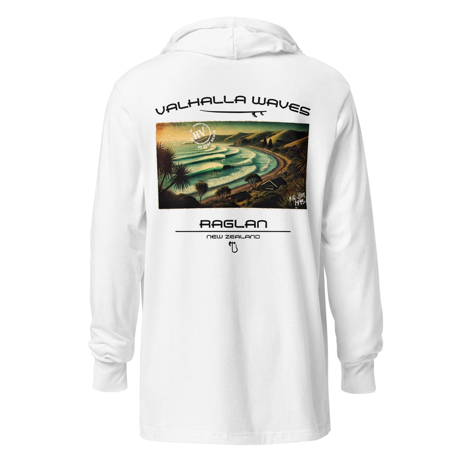 Raglan Beach Vintage Postcard Hooded T-Shirt - Hawaiian Vikings