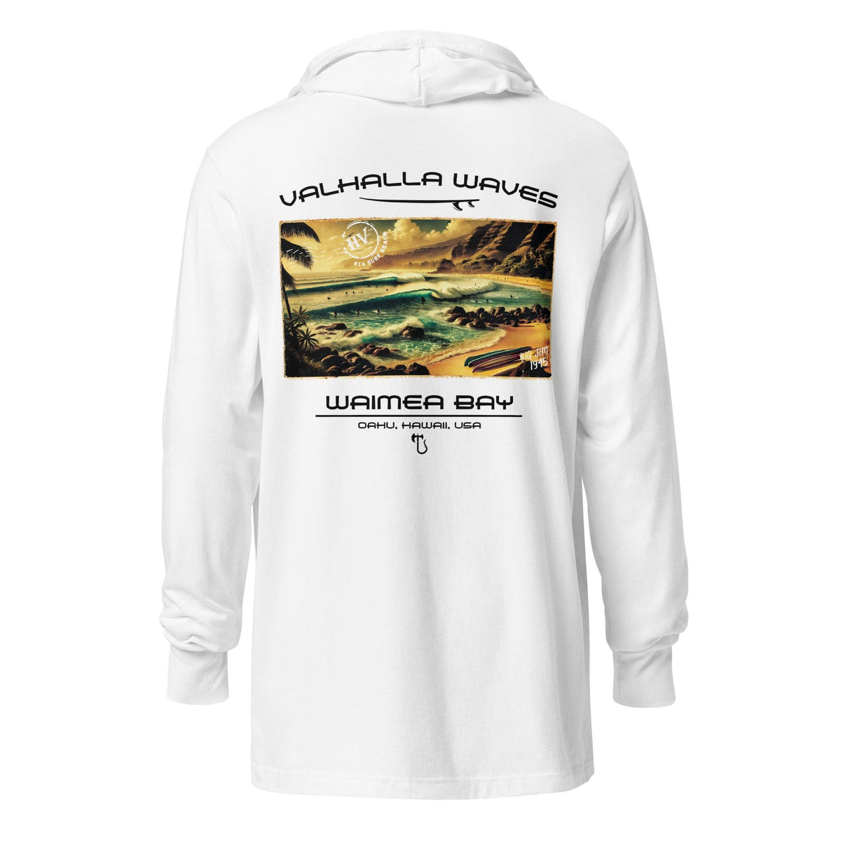 Waimea Bay Beach Vintage Postcard Hooded T-Shirt - Hawaiian Vikings