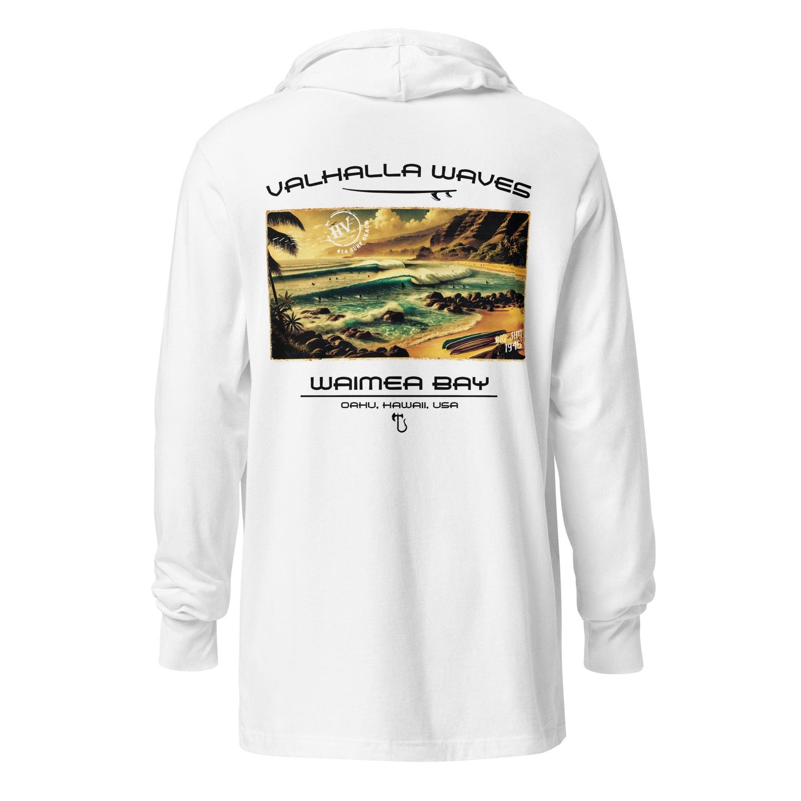 Waimea Bay Beach Vintage Postcard Hooded T-Shirt - Hawaiian Vikings