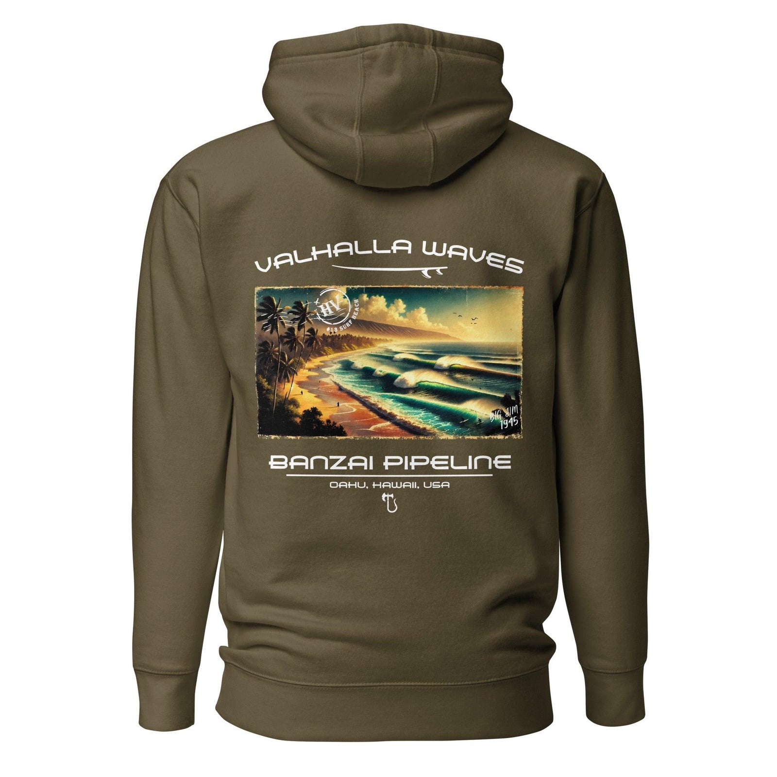 Banzai Pipeline Beach Vintage Postcard Unisex Hoodie - Hawaiian Vikings