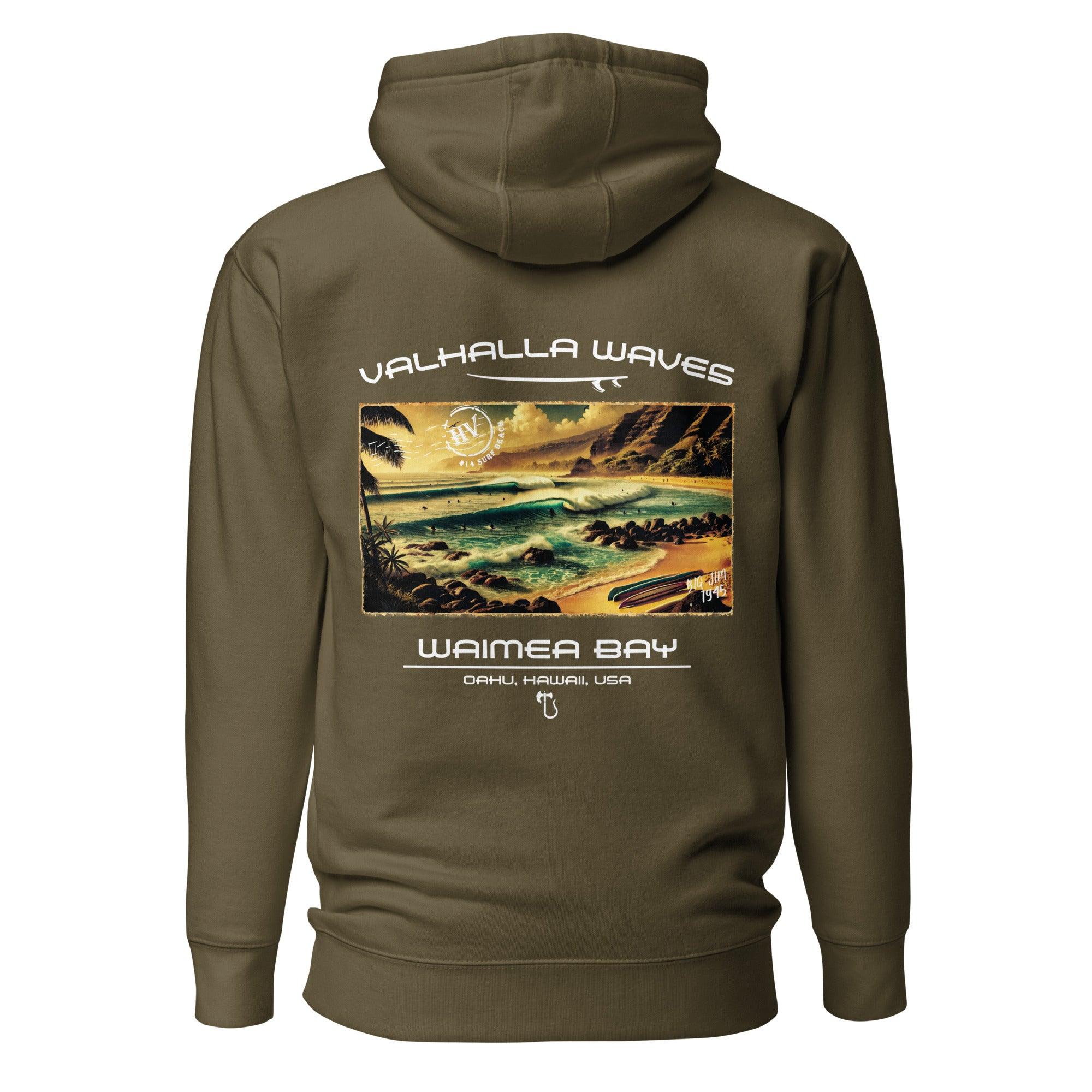 Waimea Bay Beach Vintage Postcard Unisex Hoodie - Hawaiian Vikings