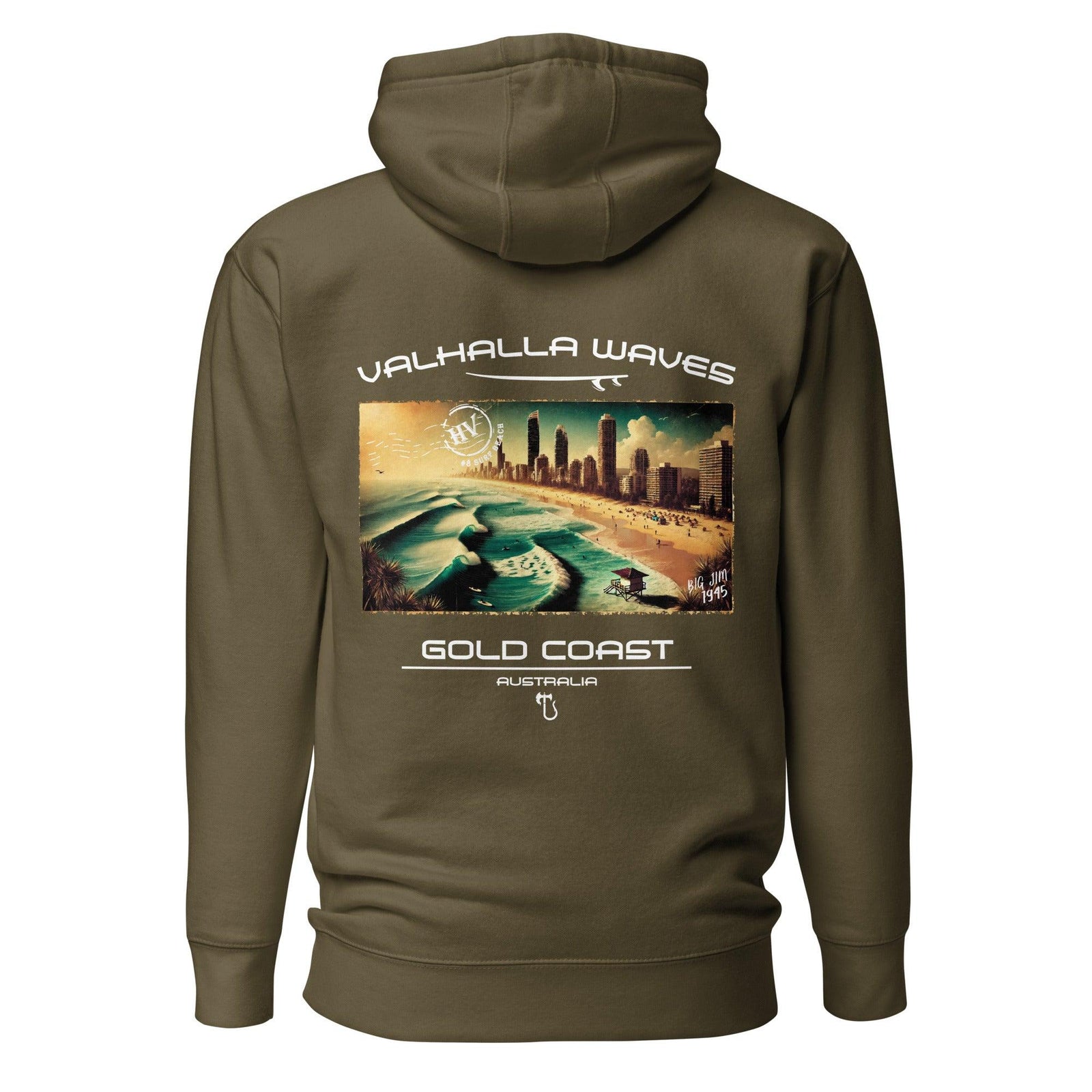Gold Coast Beach Vintage Postcard Unisex Hoodie - Hawaiian Vikings