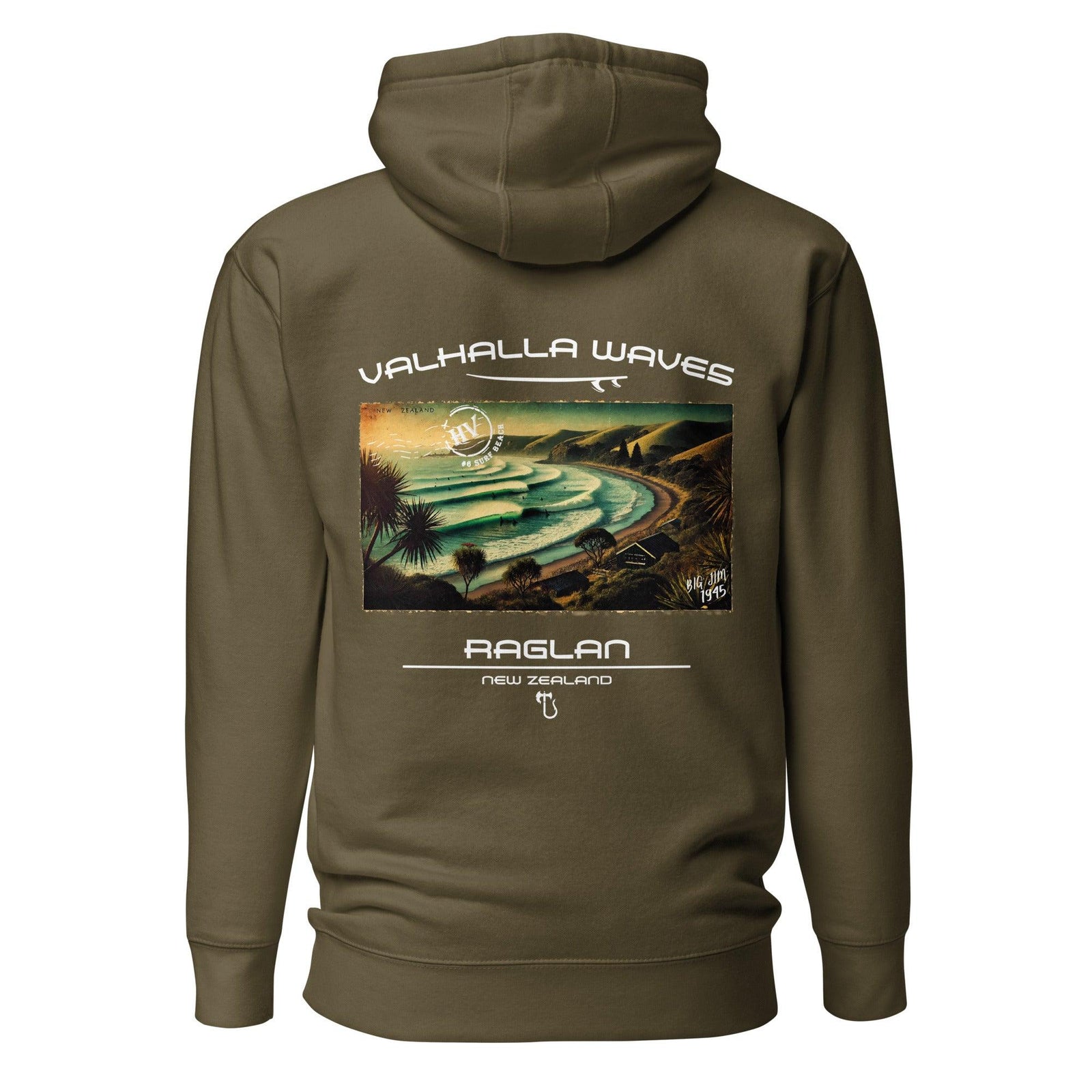 Raglan Beach Vintage Postcard Unisex Hoodie - Hawaiian Vikings