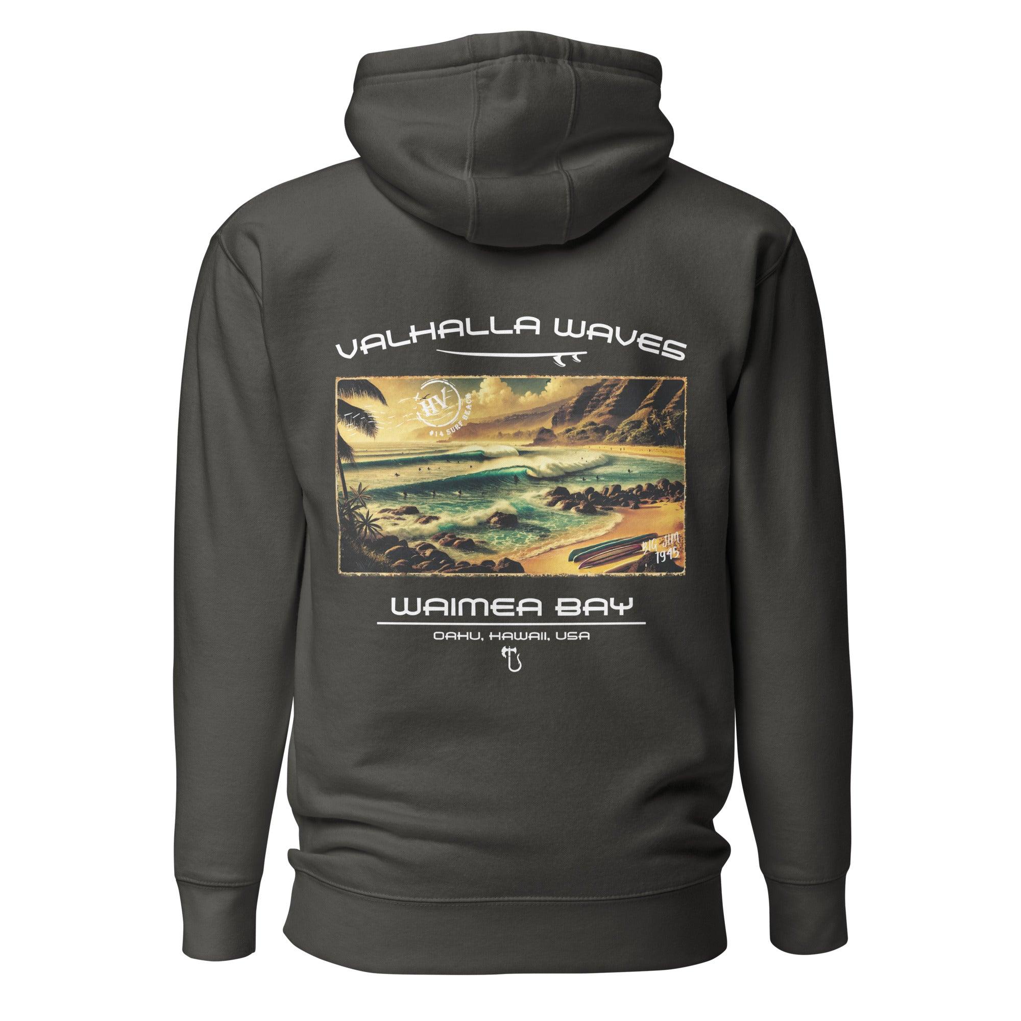 Waimea Bay Beach Vintage Postcard Unisex Hoodie - Hawaiian Vikings