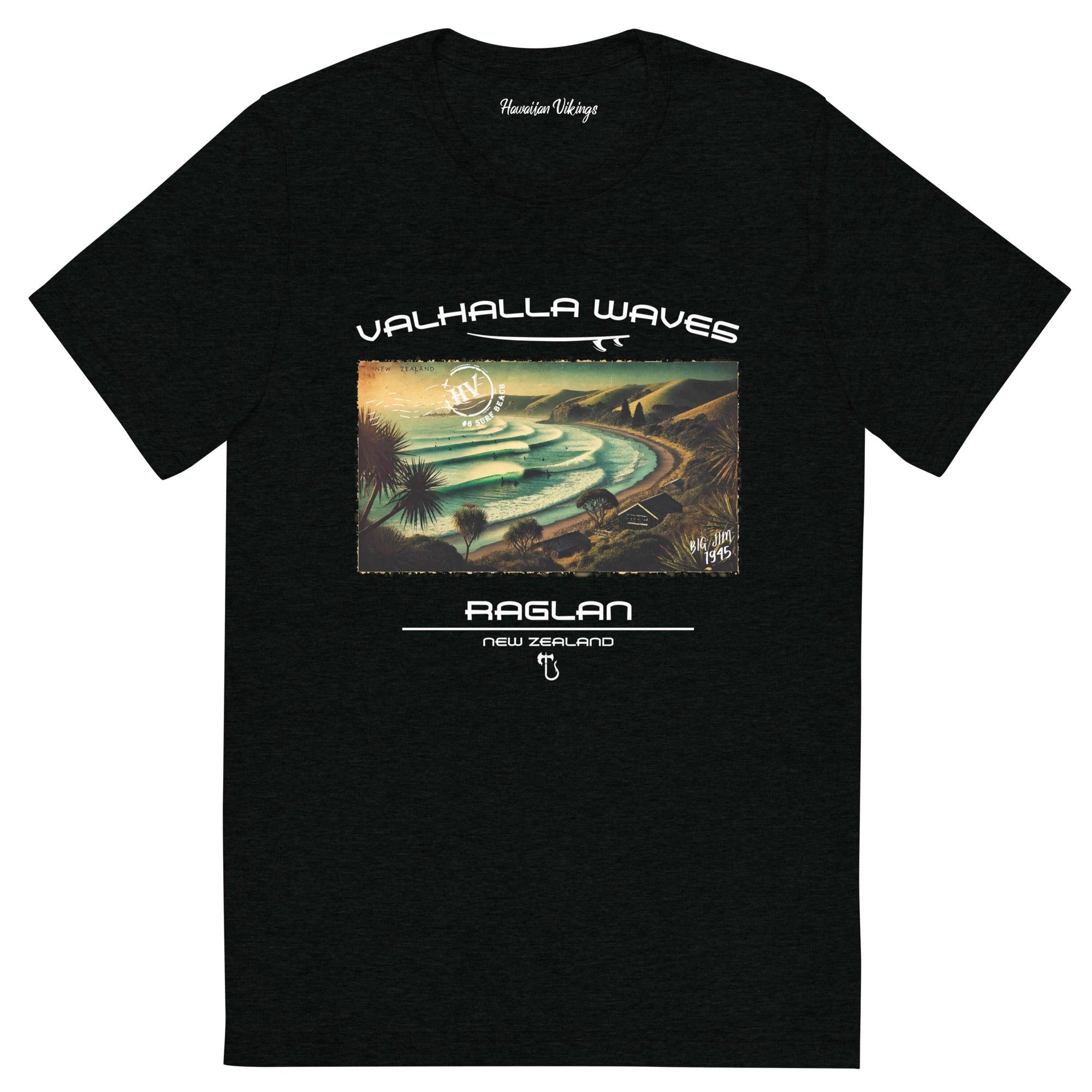 Raglan Beach Vintage Postcard T-Shirt - Hawaiian Vikings