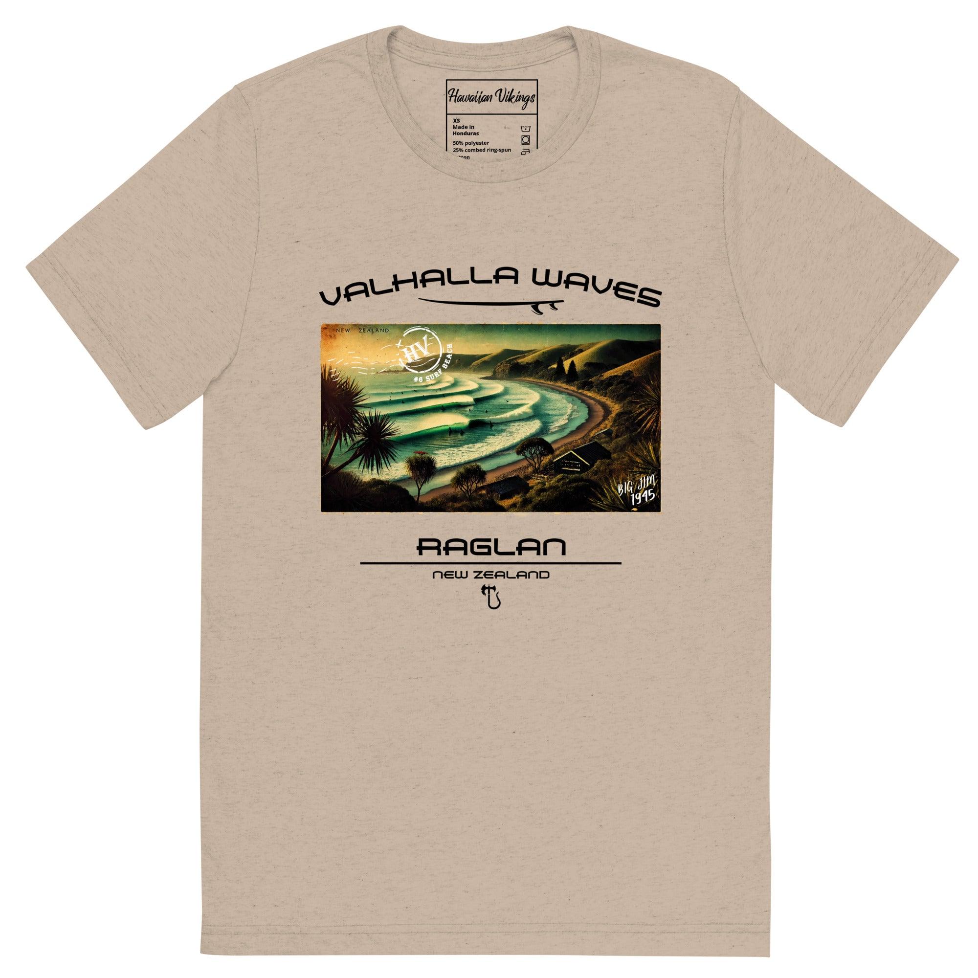 Raglan Beach Vintage Postcard T-Shirt - Hawaiian Vikings