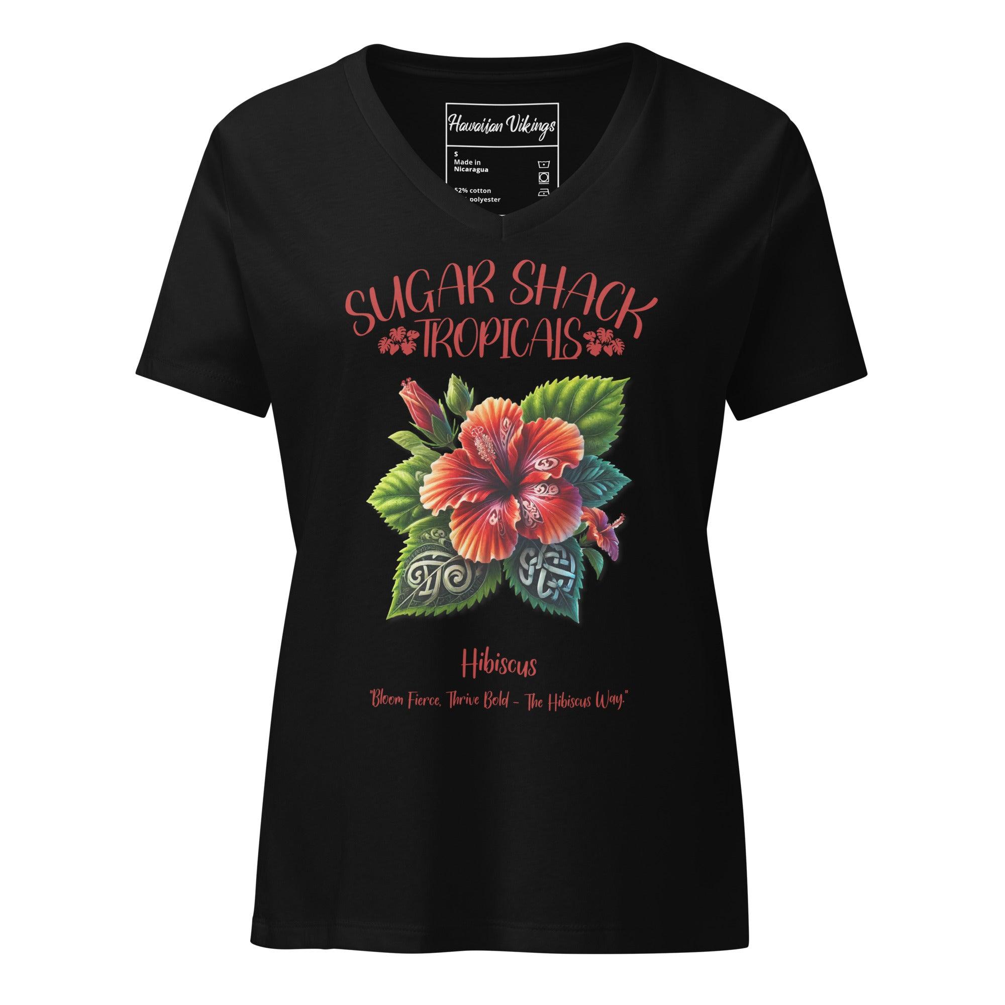 Hibiscus Women’s relaxed v-neck t-shirt - Hawaiian Vikings