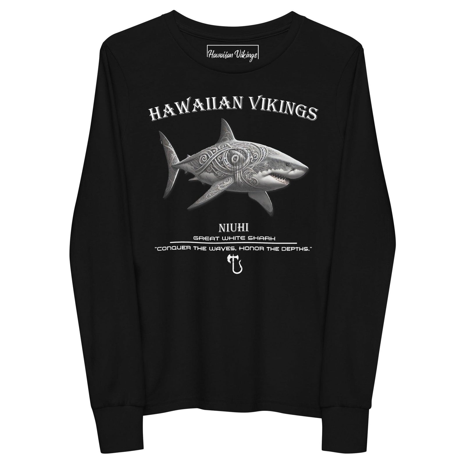Great White Shark Youth Long Sleeve Tee - Hawaiian Vikings