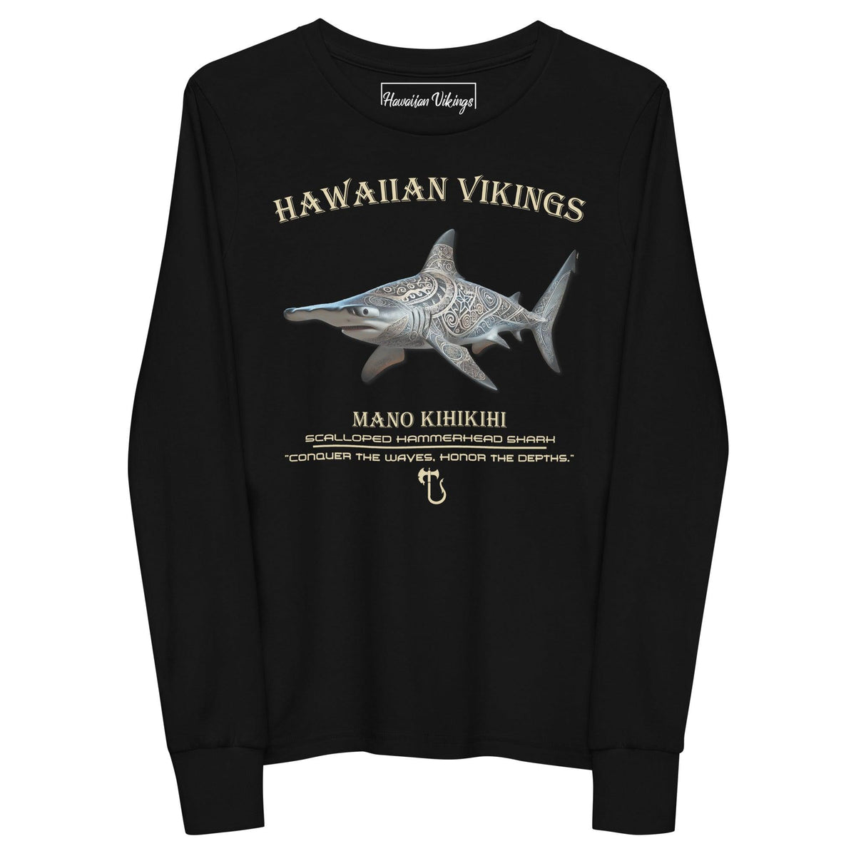 Scalloped Hammerhead Shark Youth Long Sleeve Tee - Hawaiian Vikings