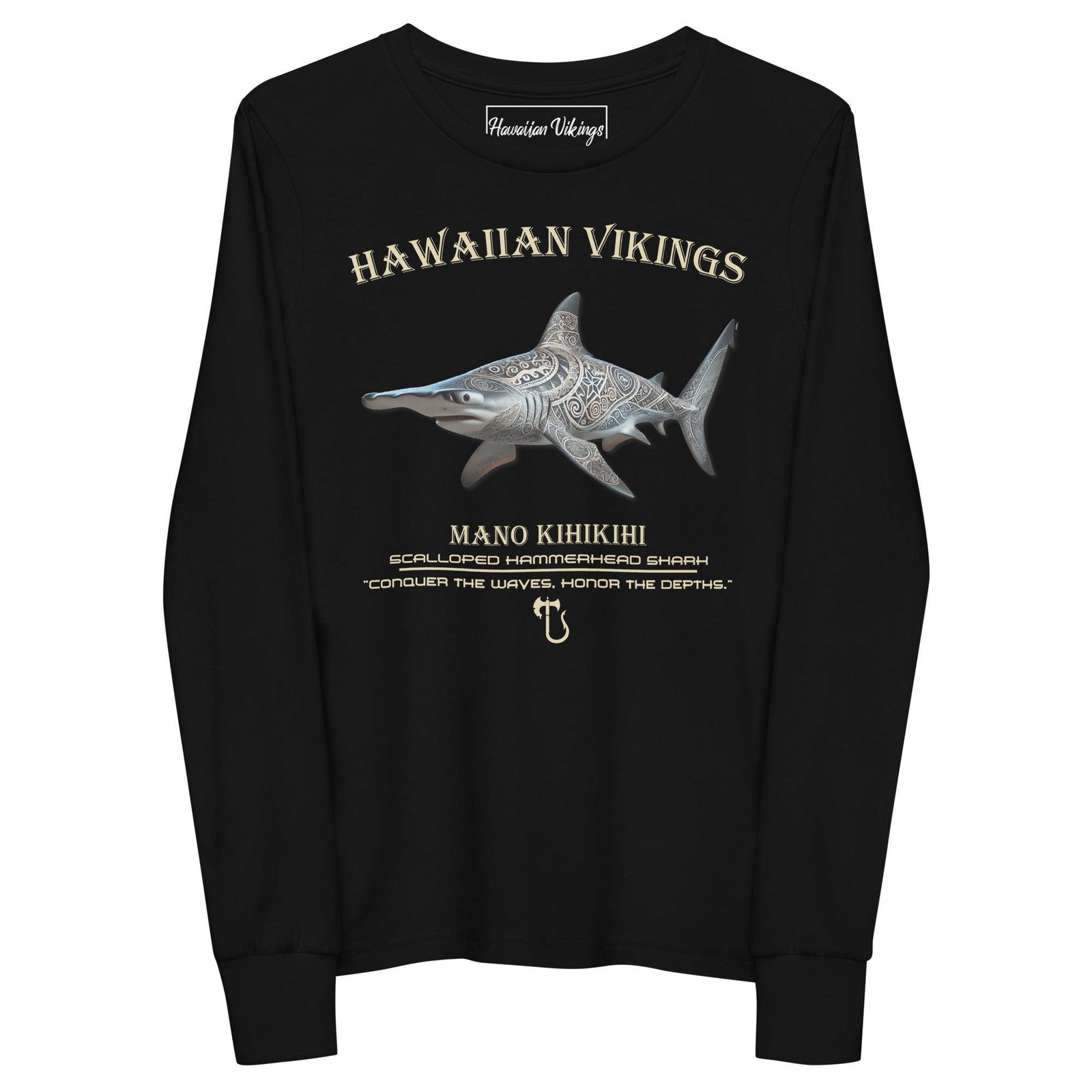 Scalloped Hammerhead Shark Youth Long Sleeve Tee - Hawaiian Vikings