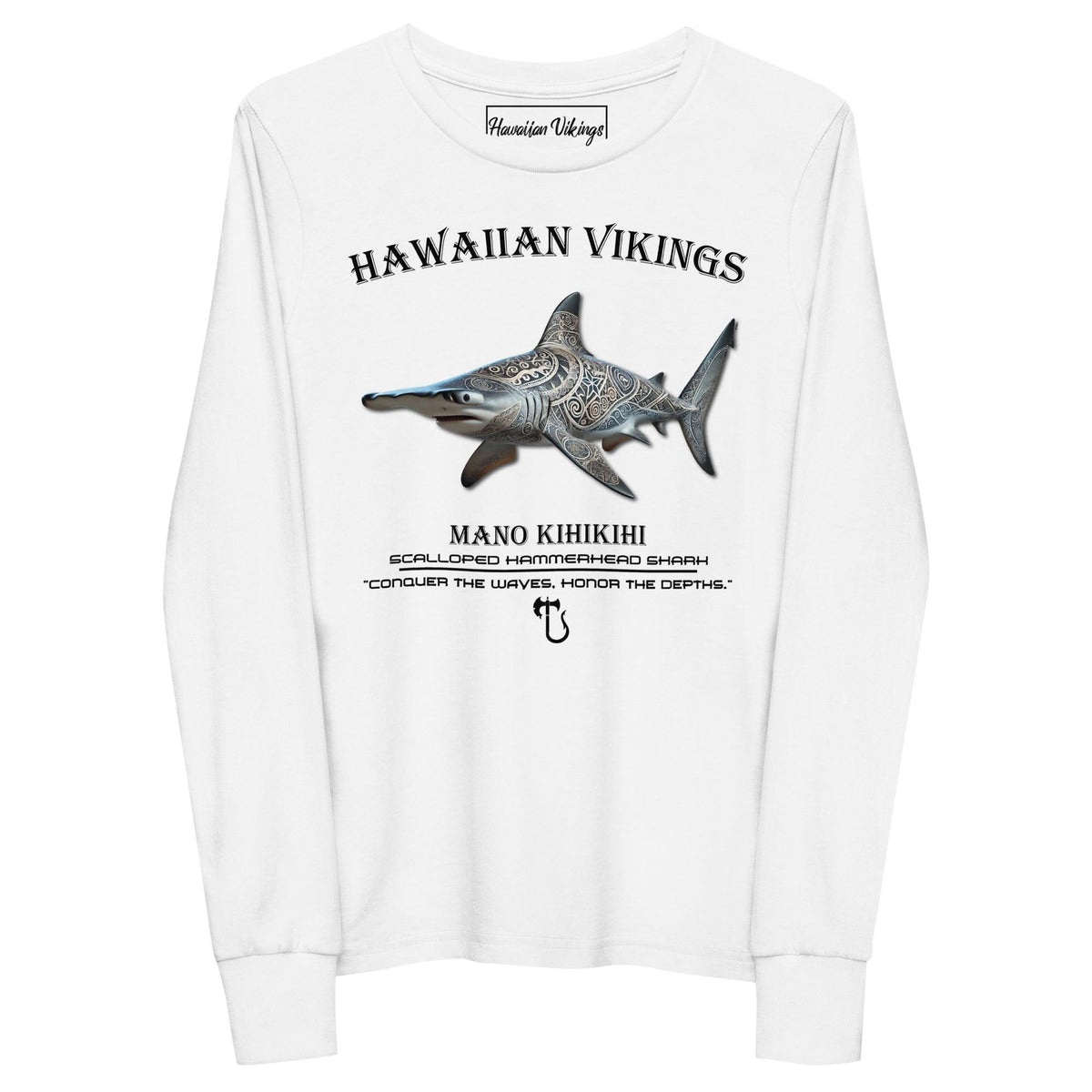 Scalloped Hammerhead Shark Youth Long Sleeve Tee - Hawaiian Vikings